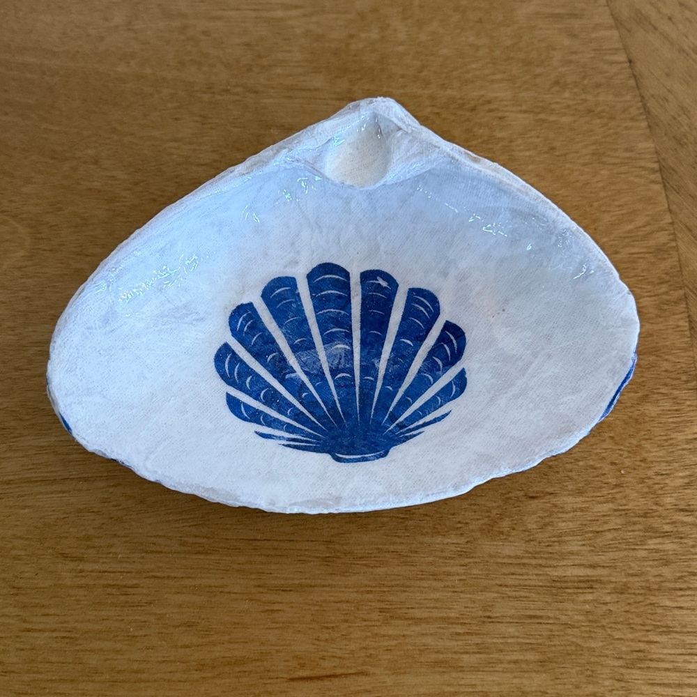 Hand Crafted Decoupage Sea Shell Ring Trinket Dish